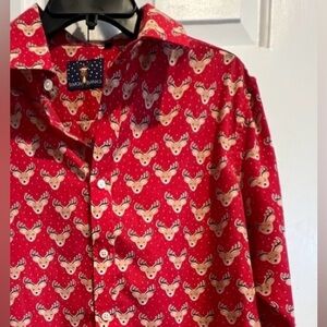 Sleepy Reindeer 🦌 Red, Christmas, Long Sleeve , Button Down - Men's Shirt